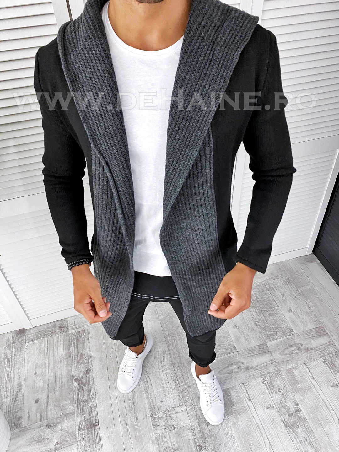 Cardigan barbati negru slim fit t3607 n5-4